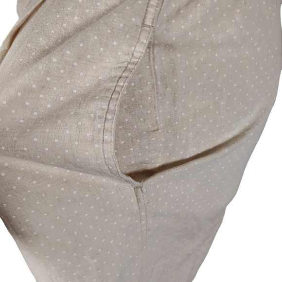 Vintage 90s Linen Blend Romper Size S Beige Micro Dot Short Sleeve Pockets - Picture 12 of 15